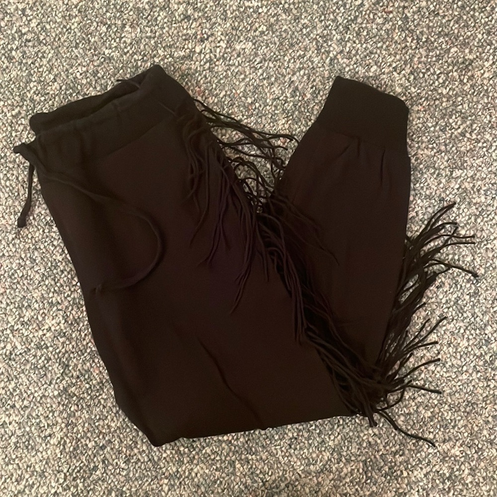 Kittenish fringe joggers